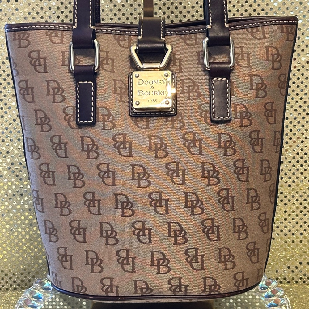 Dooney & Bourke Brown Monogram Tote with Dark Brown Trim